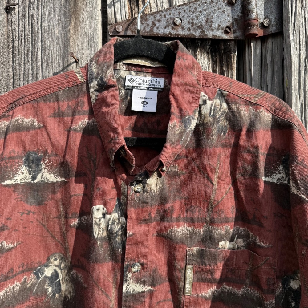 Columbia River Lodge Dog Hunting Shirt Men's Sz‎ XXL Red Corduroy Button Front